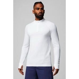 FABLETICS Men’s White The Training Day Quarter Zip Long Sleeve Pullover Size Lar